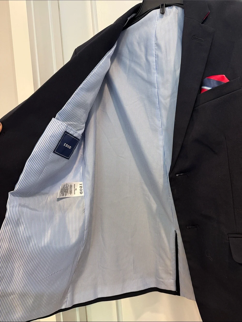 Izod Boys' Navy Blazer with Gold Buttons and Pocket Square